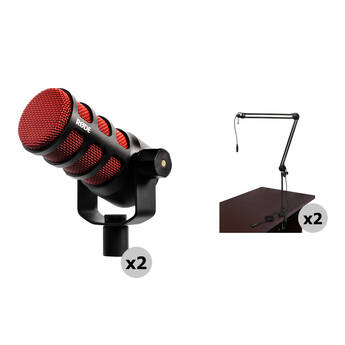 RODE PodMic 2-Person Dynamic Podcasting Microphone Kit with Cabled Broadcast Arms (Red, Special 50th Anniversary Edition)