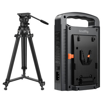 SmallRig Lightweight Carbon Fiber Video Tripod Kit with Dual V-Mount Charger