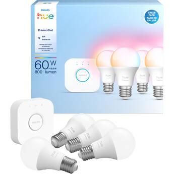 Philips Hue Essential A19 Starter Kit (White & Color Ambiance, Matter, 4-Pack)