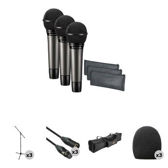 Audio-Technica ATM510 3-Person Value Kit with Microphones, Stands, Cables, Windscreens & Bag