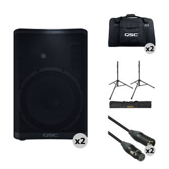 QSC CP12 Compact Loudspeakers with Bags, Stands, and Cables Kit (Pair)