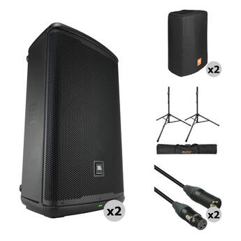 JBL Dual EON715 Powered Speaker Kit with Stands, Covers, Bag, and Cables