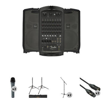 Fender Passport Venue Series 2 Portable Powered PA Kit with Microphones, Stands, Bag, and Cables
