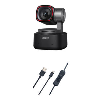 OBSBOT Tiny 2 AI-Powered PTZ 4K Webcam with On/Off Switch Power Cable Kit