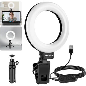 Neewer BASICS BR60 Bi-Color LED Ring Light with Clip and Mini Tripod (Black, 5")