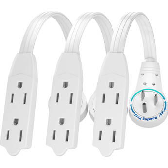 Maximm Cable 3-Outlet Original Style 360° Rotating Flat Plug 6" Extension Cord (White, 3-Pack)