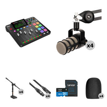 RODE RODECaster Pro II 4-Person Podcasting Kit with PodMics, and Desktop Stands