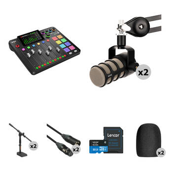 RODE RODECaster Pro II 2-Person Podcasting Kit with PodMics, and Desktop Stands