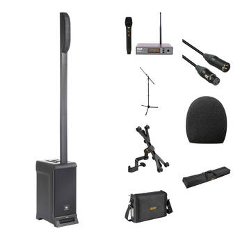 JBL IRX ONE 1300W Powered Column Array PA System Kit with Wireless Mic, Stands, Bags, and Cable