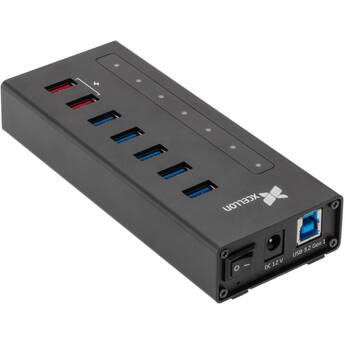 Xcellon 7-Port Powered USB 3.2 Gen 1 Slim Aluminum Hub with 2 Dual Data/Charging Ports