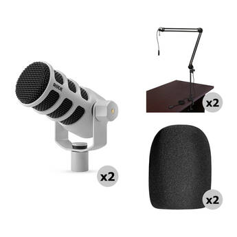 RODE PodMic 2-Person Dynamic Podcasting Microphone Kit with Cabled Broadcast Arms (White)