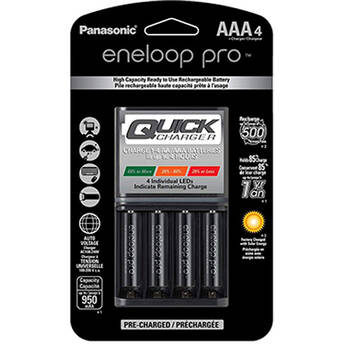 Panasonic eneloop pro Rechargeable Ni-MH Batteries with Charger (4 AAA Batteries)