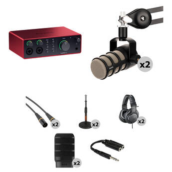 Focusrite Scarlett 4i4 USB-C Audio/MIDI Interface with Two-Person Podcasting Kit (4th Generation)