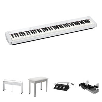 Casio Privia PX-S1100 88-Key Digital Piano with Stand, Bench, Headphones, Triple Pedal (White)