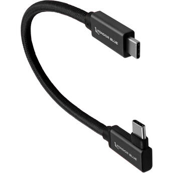 Kondor Blue USB-C 3.1 Gen 2 Straight to Right-Angle Cable (Raven Black, 6")