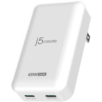 j5create 65W GaN Slim PD USB-C 2-Port Wall Charger