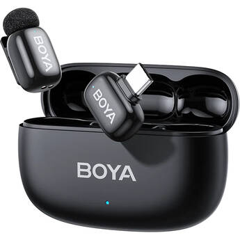 BOYA mini 2 Wireless Microphone System with One Receiver with USB-C Connector (Black, with Charging Case)