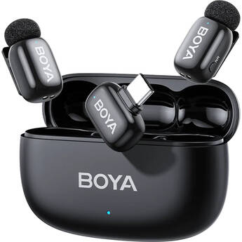 BOYA mini 2 2-Person Wireless Microphone System with One Receiver with USB-C Connector (Black, with Charging Case)