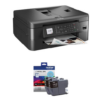 Brother MFC-J1010DW Wireless Inkjet All-in-One Color Printer with LC401 High-Yield Black Ink Cartridges Kit (Manufacturer Refurbished)