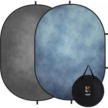 Kate Backdrop Reversible Collapsible Background with Attachment Loops (Mottled Light Blue/Light Gray, 6.5 x 5')