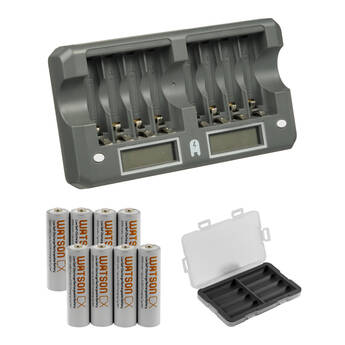 Watson 8-Bay Rapid Charger Kit with AA MX NiMH Rechargeable Batteries (2550mAh, 8-Pack)