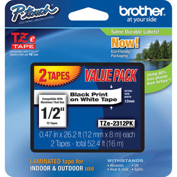 Brother TZe231 Laminated Tape for P-Touch Labelers (Black on White, 0.5" x 26.2', 6-Pack)