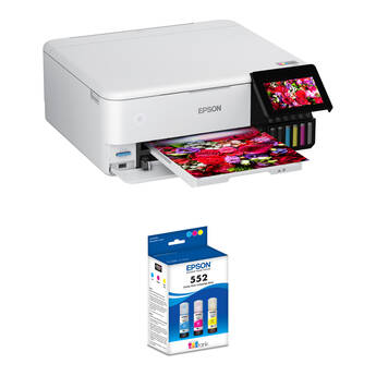Epson EcoTank Photo ET-8500 Wireless Color All-in-One Supertank Printer and Claria ET Premium T552 3-Pack Kit