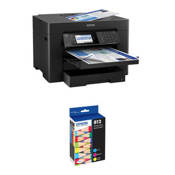 Epson WorkForce Pro WF-7840 All-in-One Inkjet Printer with T812 Standard Capacity Color Combo Pack Kit