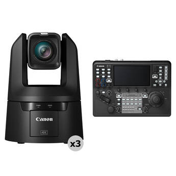 Canon CR-N700 4K 15x Zoom PTZ 3-Camera Kit with RC-IP1000 Controller (Satin Black)