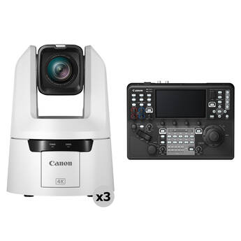 Canon CR-N700 4K 15x Zoom PTZ 3-Camera Kit with RC-IP1000 Controller (White)