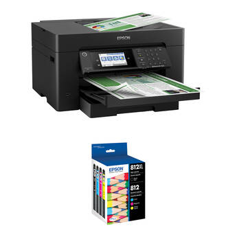 Epson WorkForce Pro WF-7820 All-in-One Inkjet Printer with T812 High Capacity Black and Standard Capacity Color Combo Pack Kit