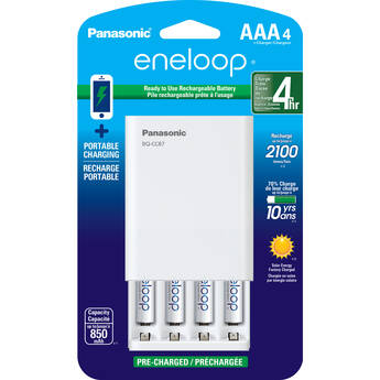 Panasonic Four Position eneloop Mobile Boost Charger Kit with Batteries (AAA, 4-Pack)