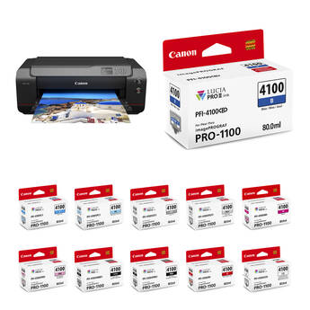 Canon imagePROGRAF PRO-1100 Professional 17" Wireless Inkjet Photo Printer with 12 PFI-4100 Ink Tanks Kit