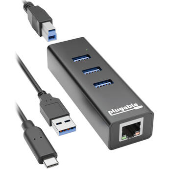 Plugable 3-Port USB 3.2 Gen 1 Hub with Gigabit Ethernet