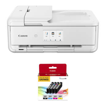 Canon Pixma TS9521Ca Wireless All-in-One Inkjet Printer (White) with CLI-281 4-Color Ink Kit