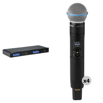 Shure SLXD4Q+ Quad-Channel Digital Wireless Receiver Kit with Four SLXD2+/Beta 58A Transmitters (G57: 460 to 608 MHz)