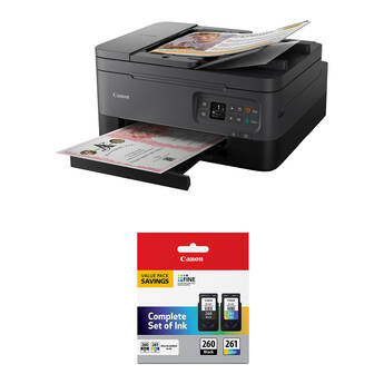 Canon PIXMA TR7020a Wireless Inkjet All-In-One Color Printer with PG-260 Black/CL-261 Color Value Pack Kit (Black)