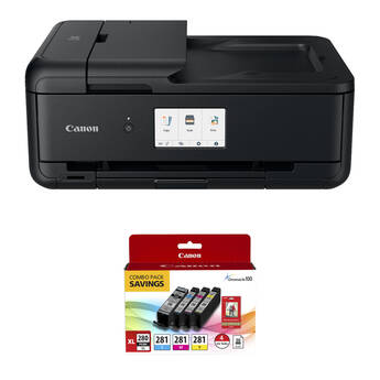 Canon Pixma TS9520a Wireless All-in-One Inkjet Printer with PGI-280 XL/CLI-281 4-Color Ink Tank Combo Pack and 4 x 6" Photo Paper Kit (Black)