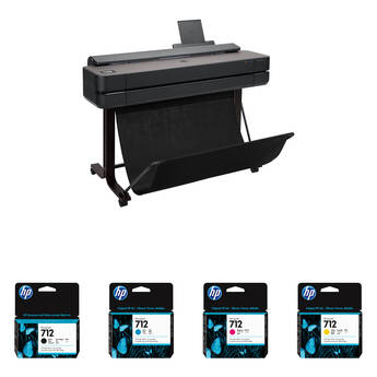 HP DesignJet T650 36" Large-Format Wireless Plotter Printer with Standard-Capacity Ink Cartridges Kit (Cyan, Magenta, Yellow & Black)