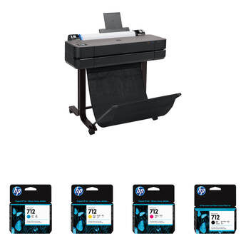 HP DesignJet T630 24" Large Format Plotter Printer with Standard-Capacity Ink Cartridges Kit (2025 Edition)