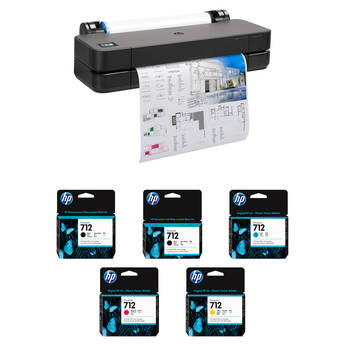 HP DesignJet T210 24" Large Format Wireless Plotter Printer with High-Capacity and Standard-Capacity Ink Cartridges Kit