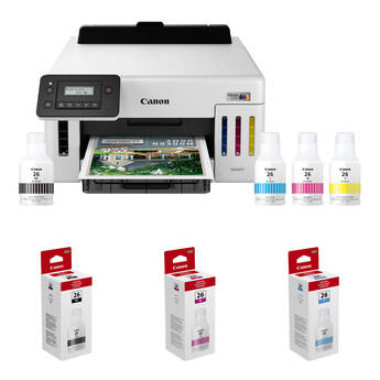 Canon MegaTank GX5120 Inkjet Color Printer with Three GI-26 Ink Bottles Kit