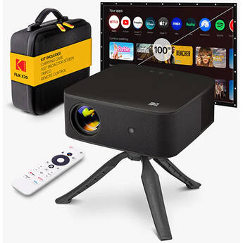Kodak Flik X20 300-Lumen Full HD LED LCD Smart Home Projector Kit with Remote, Case, Stand & 100" Screen (Black)