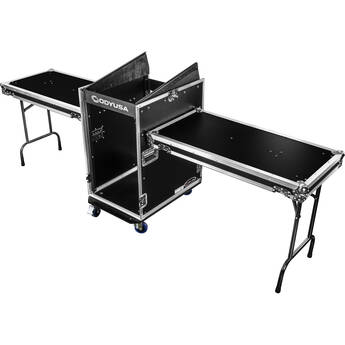 Odyssey Deluxe Pro Combo Rack with Two Side Tables and Casters (14 RU over 16 RU)