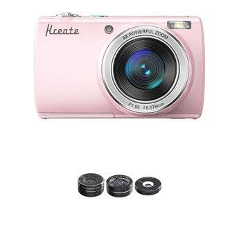 Kreate KR48 Digital Point and Shoot Camera with W37 Series Lens Kit (Pink)