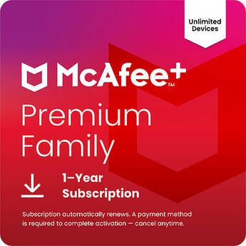 McAfee + Premium Family 2026 (Unlimited Devices, 1-Year Subscription, Download)