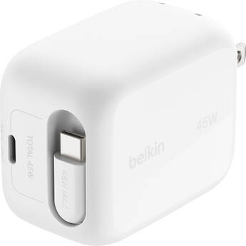 Belkin UltraCharge Retractable 45W GaN Wall Charger (White)