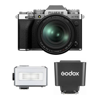 FUJIFILM X-T5 Mirrorless Camera with 16-80mm f/4 Lens and Mini Flash Kit (Silver)
