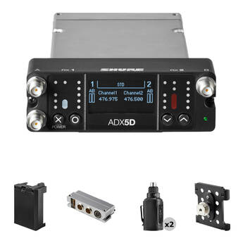 Shure Axient Digital Dual-Channel Portable Wireless System for Camera Shoe Mount with ADX3 Plug-On Transmitters, AA-Battery Sled, and No Mics (G57: 470 to 616 MHz)