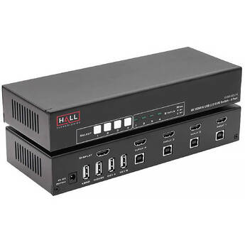 Hall Technologies 4-Port HDMI KVM Switch with USB 2.0 and 4K Video Support